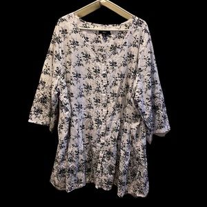 Ellos Black and White Flower Blouse